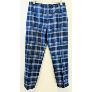 Vintage Y2K Ralph Lauren 100% Silk Blue Plaid Tapered Preppy Pants sz. 8 M Women